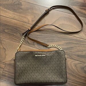 Michael Kors Brown and Gold Logo Crossbody Bag